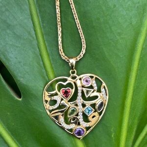 18k yellow gold multicolor gemstone diamonds heart pendant necklace not scrap